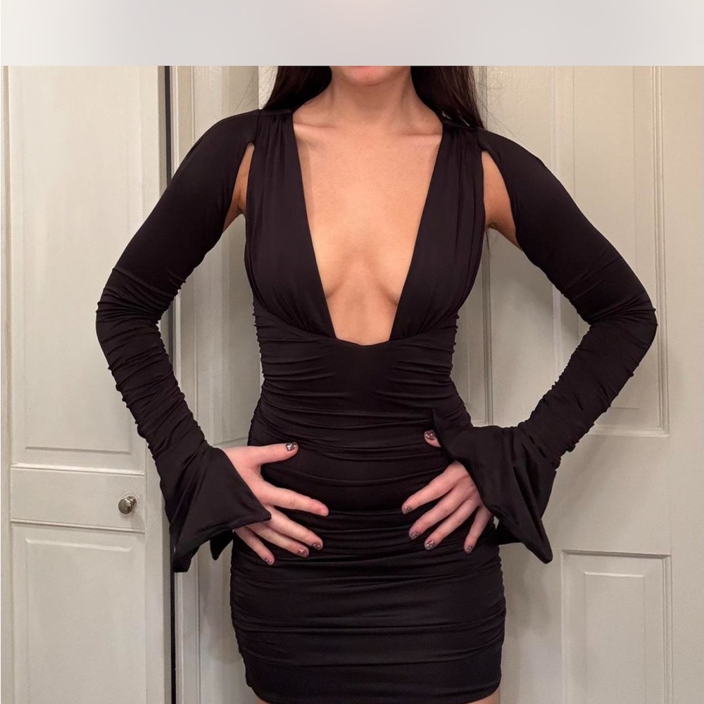 Princess Polly Black Deep V Mini Dress